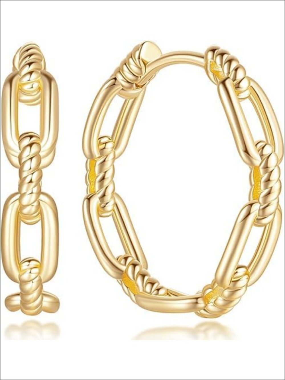 14K Gold Plated Hoop Earrings Cable Chain Hypoallergenic Lightweight